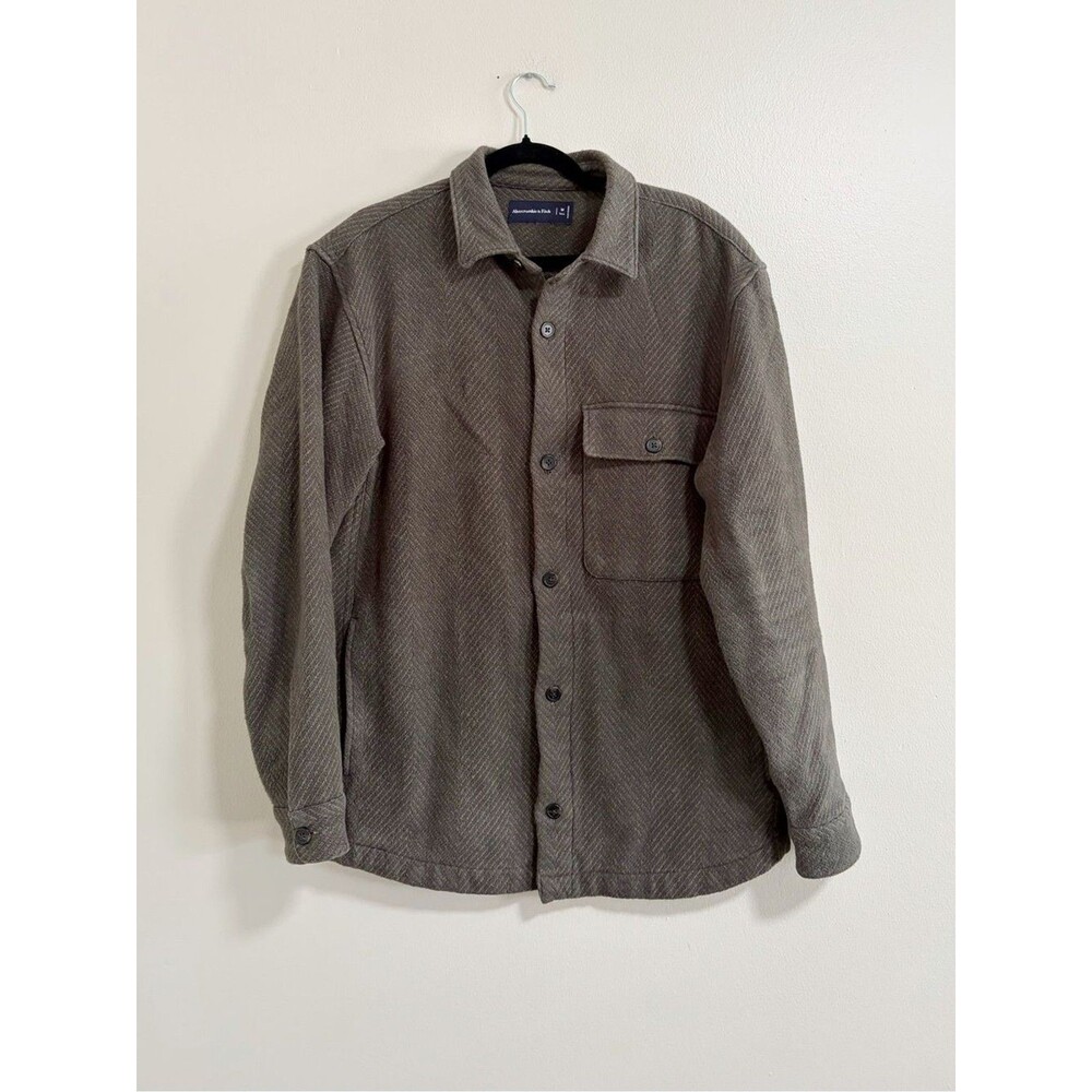Abercrombie & Fitch Olive-Brown Herringbone Button Shirt Jacket Size Medium Tall